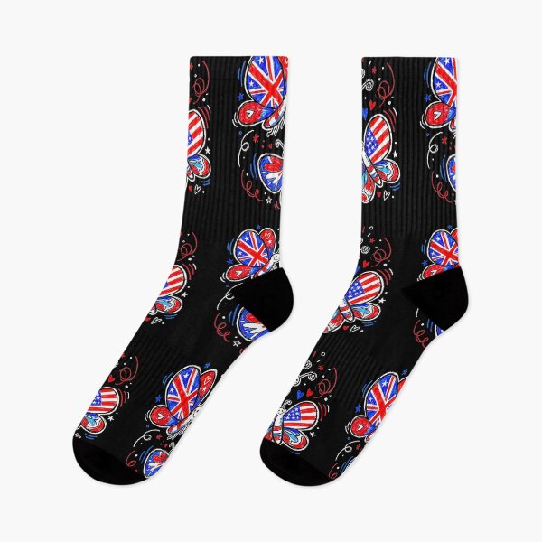 Item preview, Cute Doodle Butterfly UK USA Flag Wings Art Print Kawaii Patriotic Fun Design designed and sold by graphixpolash.