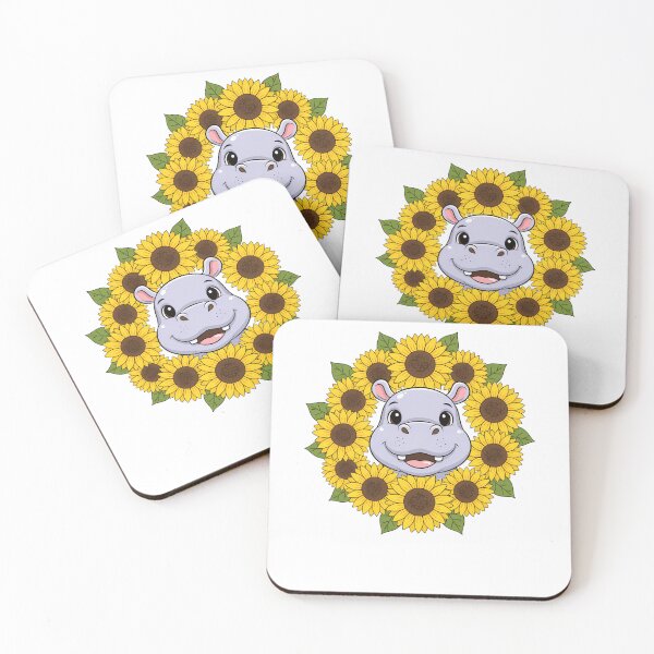 Item preview, Cute Hippo Calf Sunflower Wreath Floral Animal designed and sold by k3rstman1.