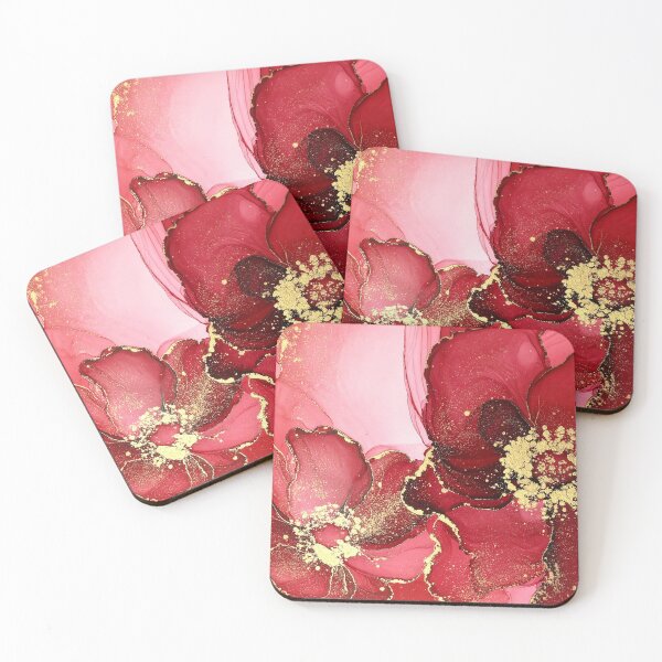 Item preview, Abstract red flowers with gold in fluid art style designed and sold by AnnaHolyph.