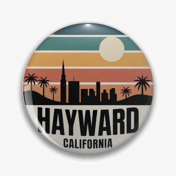 Item preview, Hayward California: Retro Skyline Sunset Badge designed and sold by CircinusStore.