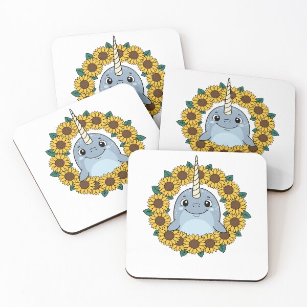 Item preview, Cute Kawaii Narwhal Sunflower Wreath Sea Unicorn designed and sold by k3rstman1.