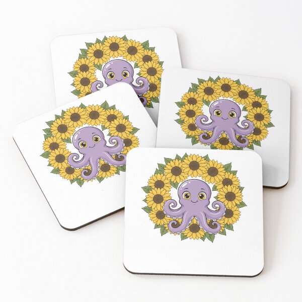 Item preview, Kawaii Purple Octopus with Sunflower Floral Wreath designed and sold by k3rstman1.