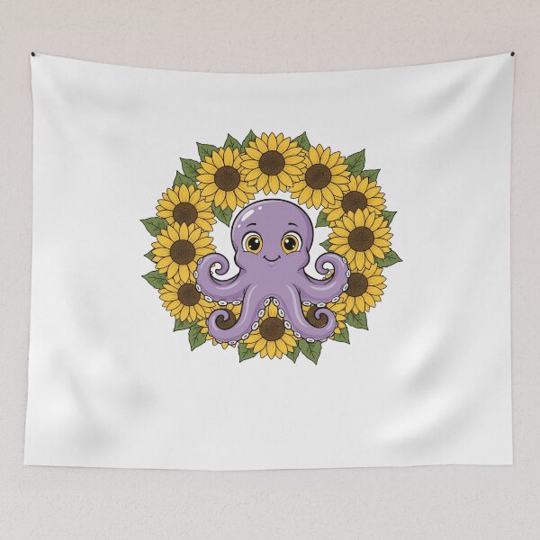 Item preview, Kawaii Purple Octopus with Sunflower Floral Wreath designed and sold by k3rstman1.