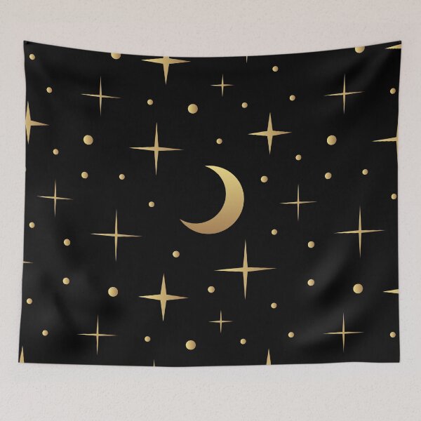 Item preview, Golden stars and month on black background designed and sold by AnnaHolyph.