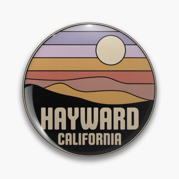 Item preview, Hayward California: Retro Layered Sunset Landscape Badge designed and sold by CircinusStore.
