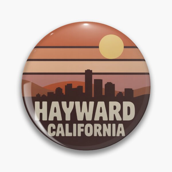 Item preview, Hayward California: Retro Skyline Sunset Badge designed and sold by CircinusStore.