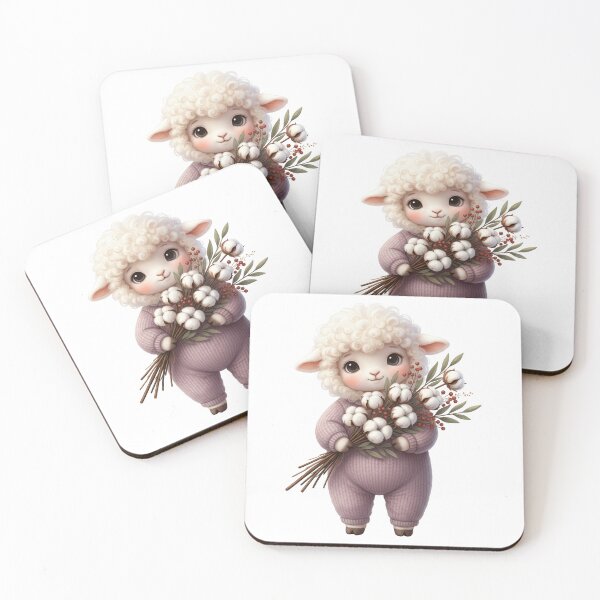 Item preview, Cute Lamb with Cotton Flowers designed and sold by Teeny Quities.
