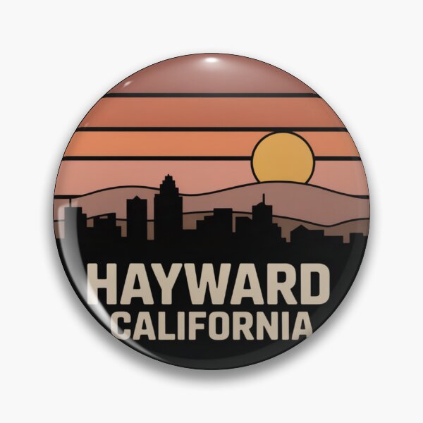 Item preview, Hayward California: Retro Sunset Skyline Hills Badge designed and sold by CircinusStore.