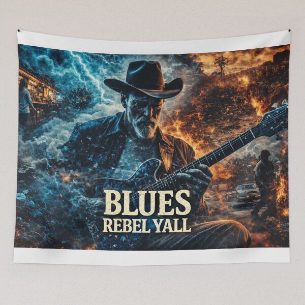 Item preview, Blues Rebel Yell Vintage Guitar Poster designed and sold by Rebel Knit.