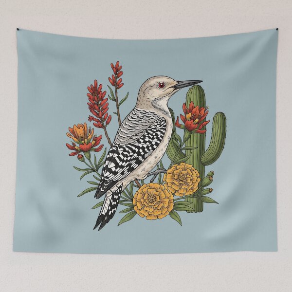 Item preview, Gila Woodpecker Bird Among Desert Wildflowers and Cactus designed and sold by BirdsnStuff.