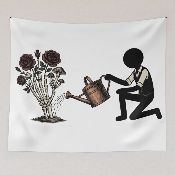 Item preview, Vintage Dark Botanical Stickman Gardener Gothic Aesthetic Bone Rose designed and sold by StickyGuys.