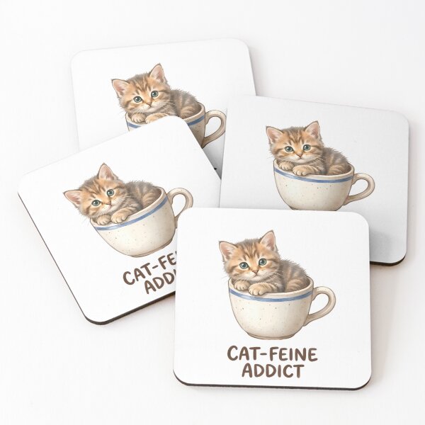 Item preview, Cat-feine Addict Funny Cat in Coffee Cup Pun designed and sold by AlanyaArtX.