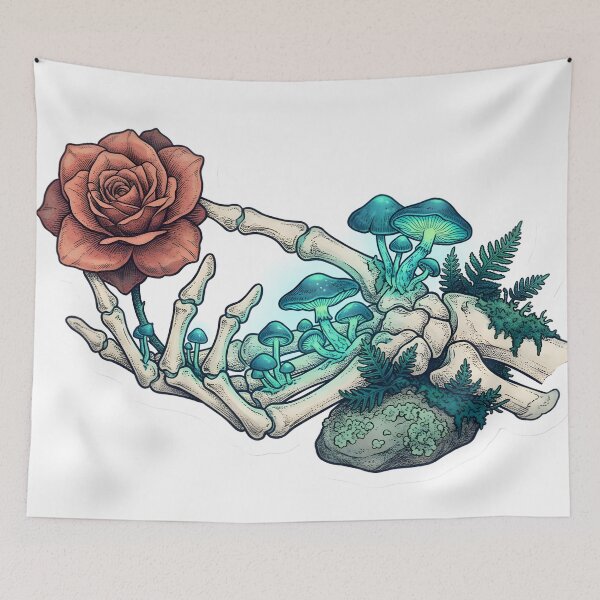 Item preview, Vintage Dark Botanical Skeletal Hand Rose Fungi Oddity Curiosities designed and sold by StickyGuys.