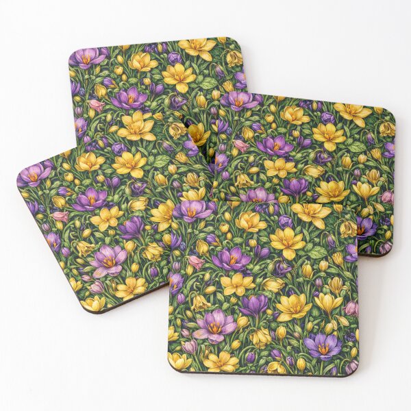 Item preview, Maximalist Crocus Floral Pattern – Dense Botanical Design in Purple and Yellow designed and sold by Velvet Botanica Atelier.