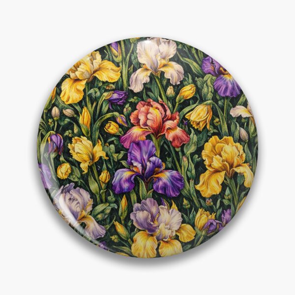 Artikelvorschau, Iris Blumenmuster Gelb Lila entworfen und verkauft von Velvet Botanica Atelier.