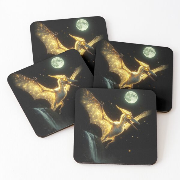 Item preview, Glowing Pterodactyl Golden Pterosaur Mystical Night Scene designed and sold by Syrupulse.