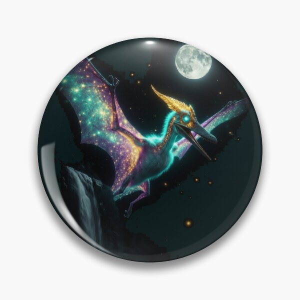 Item preview, Glowing Pterodactyl Colorful Dinosaur Mystical Moonlit Scene designed and sold by Syrupulse.