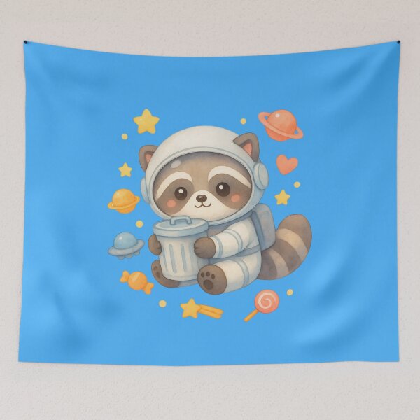 Item preview, Cute Raccoon Astronaut with Trash Can – Kawaii Pastel Space Galaxy Art designed and sold by p-frosty-design.