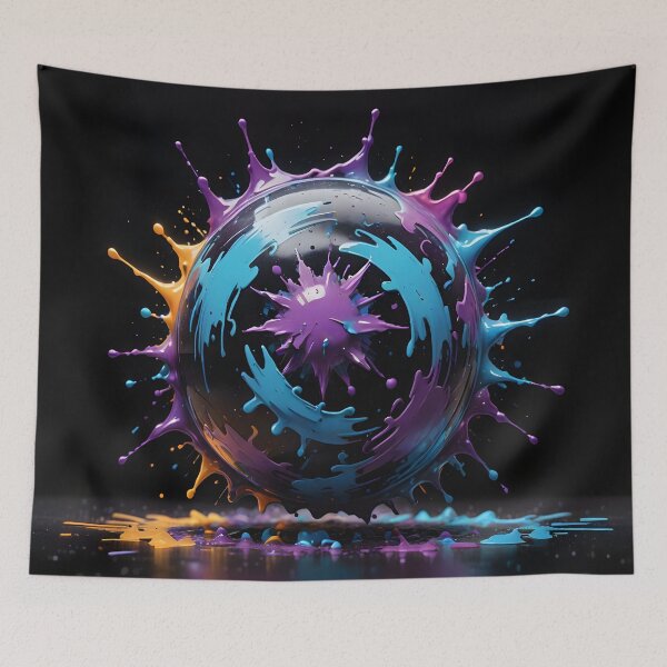 Item preview, Neon Abstract Paint Splash Sphere Futuristic Glow Art designed and sold by DreamyWallVibes.