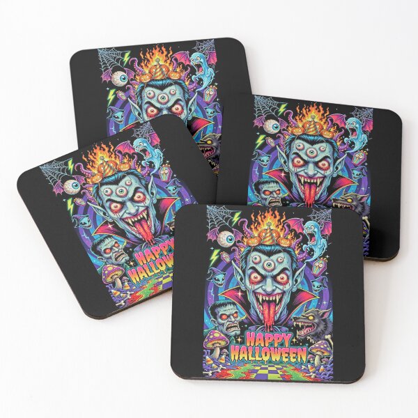 Item preview, Happy Halloween Psychedelic Monsters - Vampire Frankenstein Werewolf & Crazy Pumpkins designed and sold by David Brookes Digital.