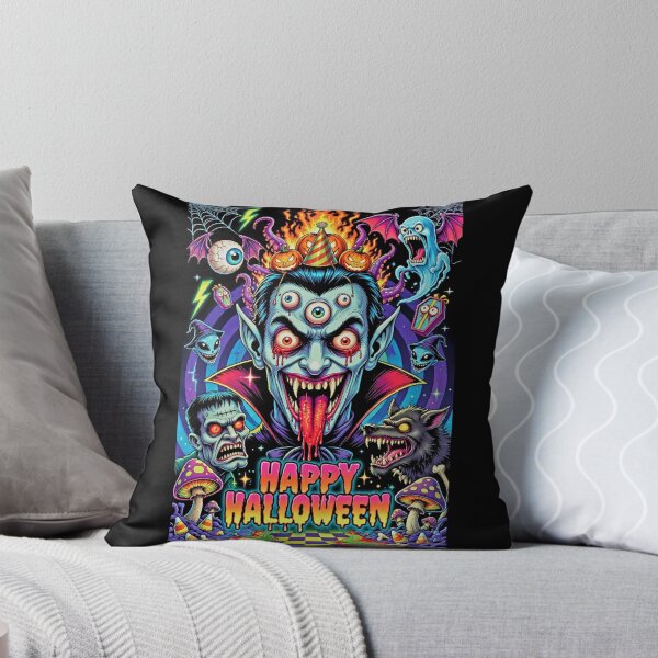 Item preview, Happy Halloween Psychedelic Monsters - Vampire Frankenstein Werewolf & Crazy Pumpkins designed and sold by David Brookes Digital.