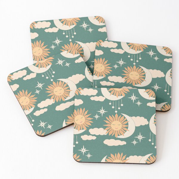 Item preview, Teal Celestial Sun Moon Retro Boho Vintage Pattern Art designed and sold by DColourMuse.