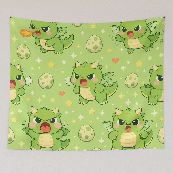 Item preview, Kawaii Green Dinosaur & Little Dragon Pattern designed and sold by GlowingTales.