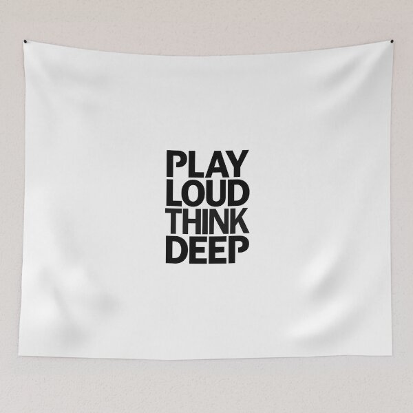 Item preview, Play Loud Think Deep T-shirt, minimalist typographic design, original music gift, modern urban style designed and sold by StormArte.