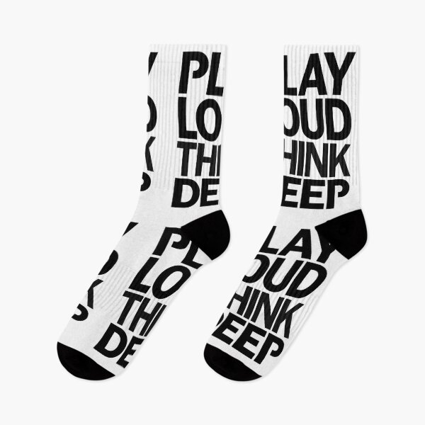 Item preview, Play Loud Think Deep T-shirt, minimalist typographic design, original music gift, modern urban style designed and sold by StormArte.