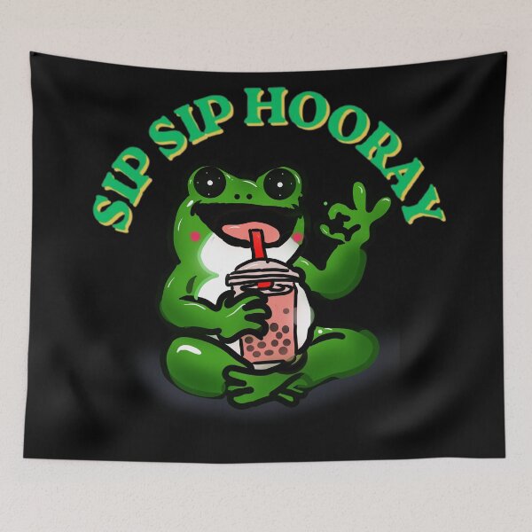 Item preview, Sip Sip Hooray Frog | Cute Boba Tea Frog Funny Kawaii Bubble Tea DesignMinimal Floral Fruit Illustration designed and sold by HopeAndHustle.