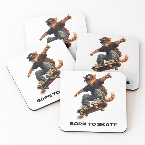 Item preview, Skater Cat – Born to Skate designed and sold by IrynaLineArt.