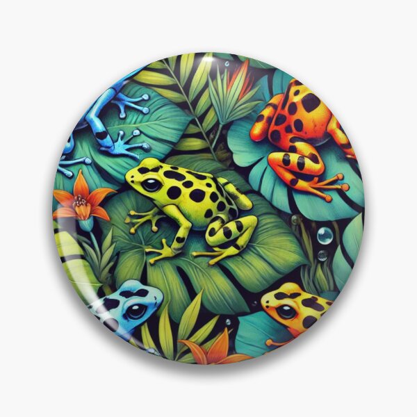 Artikelvorschau, Neonfarbenes Laubfroschmuster auf Schwarz – Tropischer Frosch entworfen und verkauft von TEEJAMBOREE.