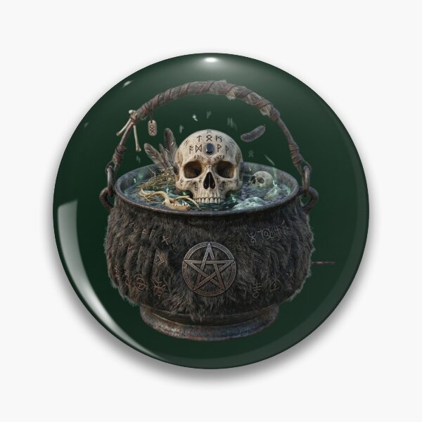 Item preview, Realistic Witch Cauldron with Boiling Skull in Magic Potion Dark Fantasy Horror Art designed and sold by Cauldron Crafts.