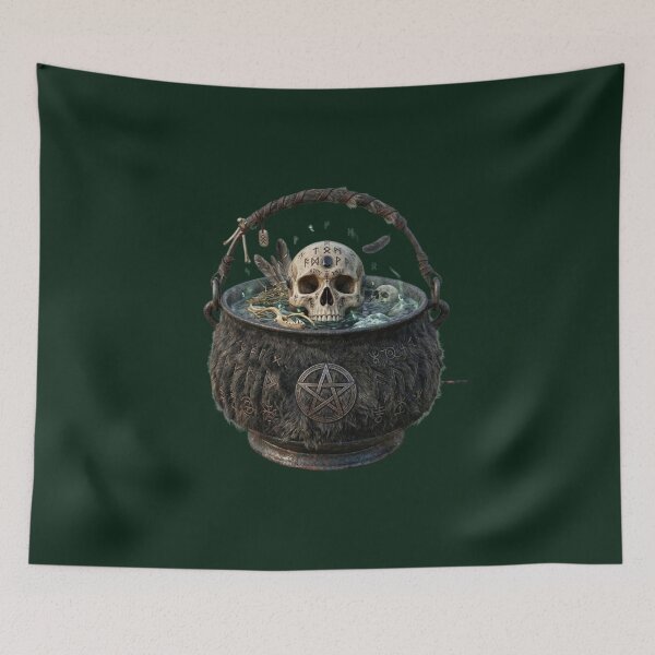Item preview, Realistic Witch Cauldron with Boiling Skull in Magic Potion Dark Fantasy Horror Art designed and sold by Cauldron Crafts.
