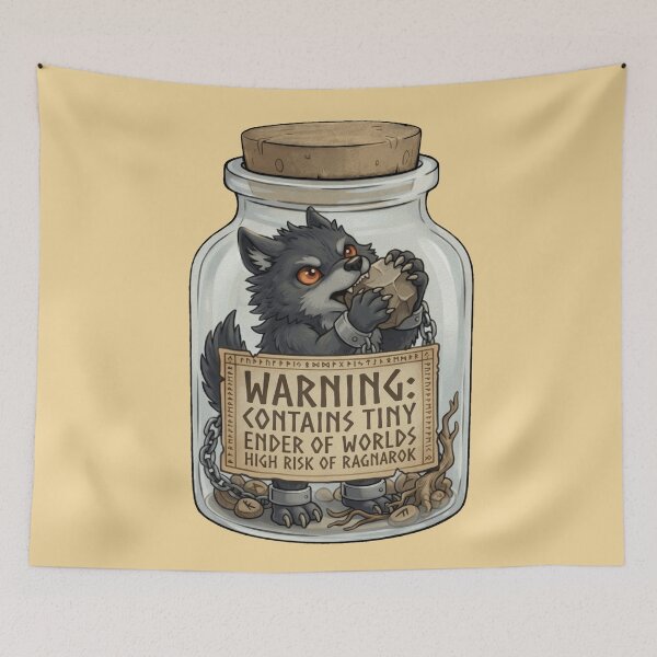 Item preview, Tiny Ender of Worlds Fenrir – Ragnarok Warning Jar designed and sold by MythoWorldddd.