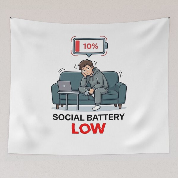 Item preview, Social Battery Low 10 Percent Funny Introvert Art designed and sold by JVDesignsShop.