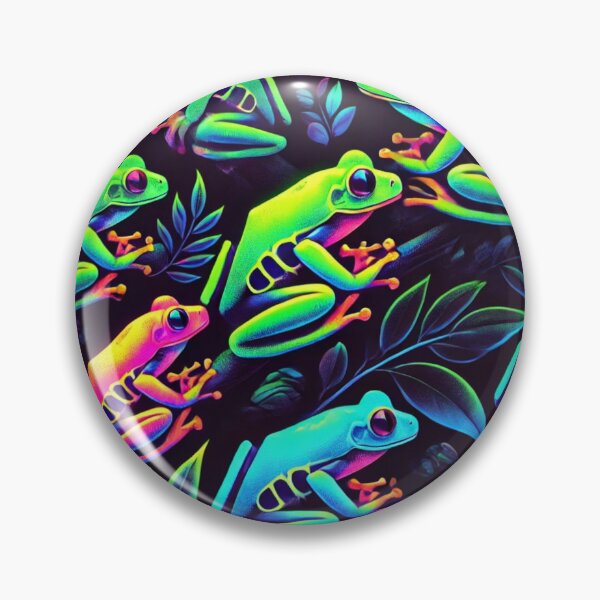 Item preview, Neon Tree Frog Pattern on Black – Tropical Frog  designed and sold by TEEJAMBOREE.