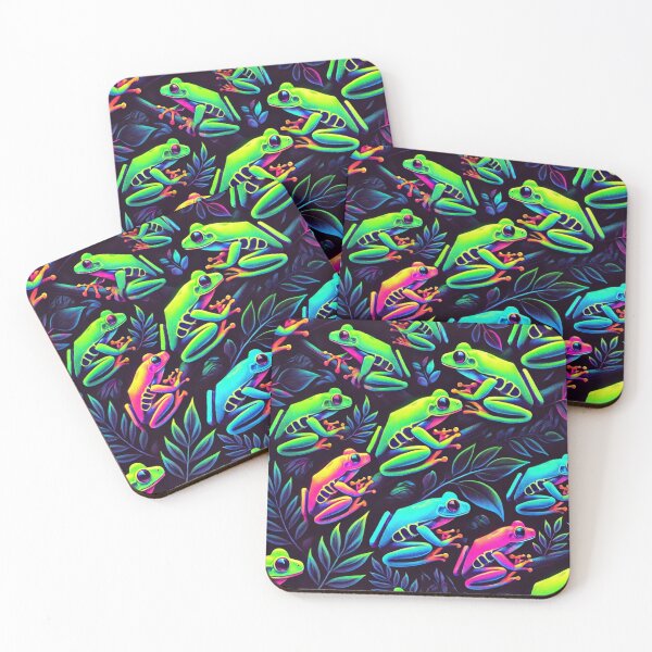 Item preview, Neon Tree Frog Pattern on Black – Tropical Frog  designed and sold by TEEJAMBOREE.