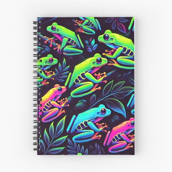 Item preview, Neon Tree Frog Pattern on Black – Tropical Frog  designed and sold by TEEJAMBOREE.