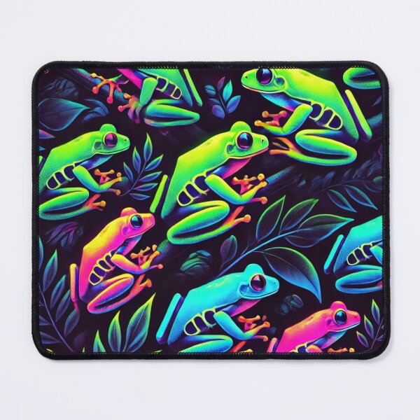 Item preview, Neon Tree Frog Pattern on Black – Tropical Frog designed and sold by TEEJAMBOREE.