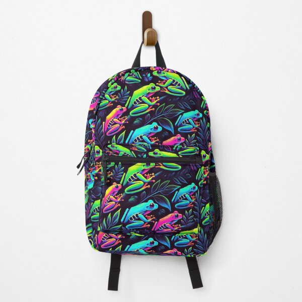 Item preview, Neon Tree Frog Pattern on Black – Tropical Frog designed and sold by TEEJAMBOREE.