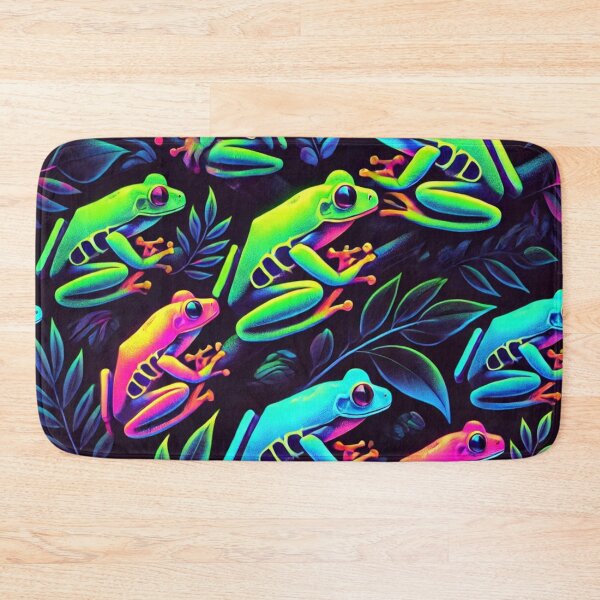 Item preview, Neon Tree Frog Pattern on Black – Tropical Frog  designed and sold by TEEJAMBOREE.