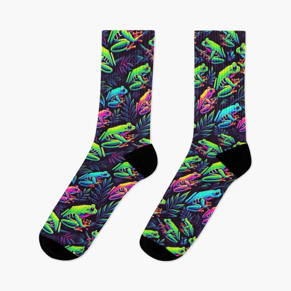Item preview, Neon Tree Frog Pattern on Black – Tropical Frog  designed and sold by TEEJAMBOREE.