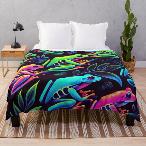 Item preview, Neon Tree Frog Pattern on Black – Tropical Frog  designed and sold by TEEJAMBOREE.
