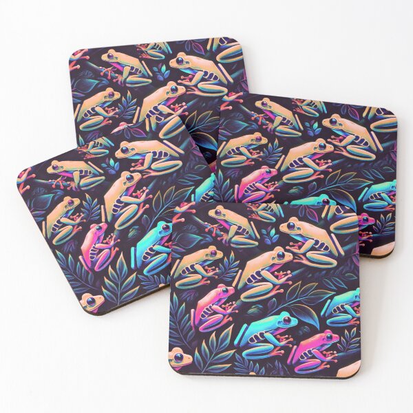 Item preview, Neon Tree Frog Pattern on Black – Tropical Frog  designed and sold by TEEJAMBOREE.