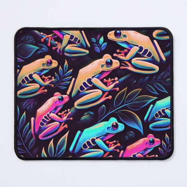 Item preview, Neon Tree Frog Pattern on Black – Tropical Frog designed and sold by TEEJAMBOREE.