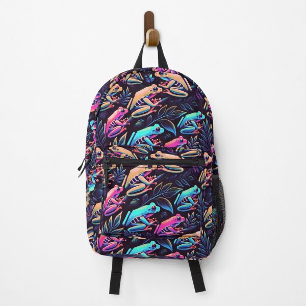 Item preview, Neon Tree Frog Pattern on Black – Tropical Frog designed and sold by TEEJAMBOREE.