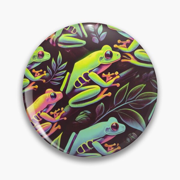 Item preview, Neon Tree Frog Pattern on Black – Tropical Frog  designed and sold by TEEJAMBOREE.