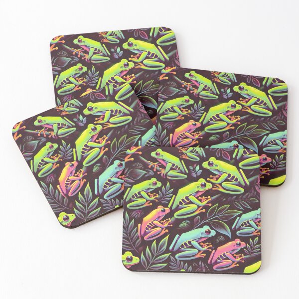 Item preview, Neon Tree Frog Pattern on Black – Tropical Frog  designed and sold by TEEJAMBOREE.