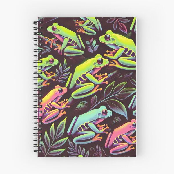 Item preview, Neon Tree Frog Pattern on Black – Tropical Frog  designed and sold by TEEJAMBOREE.